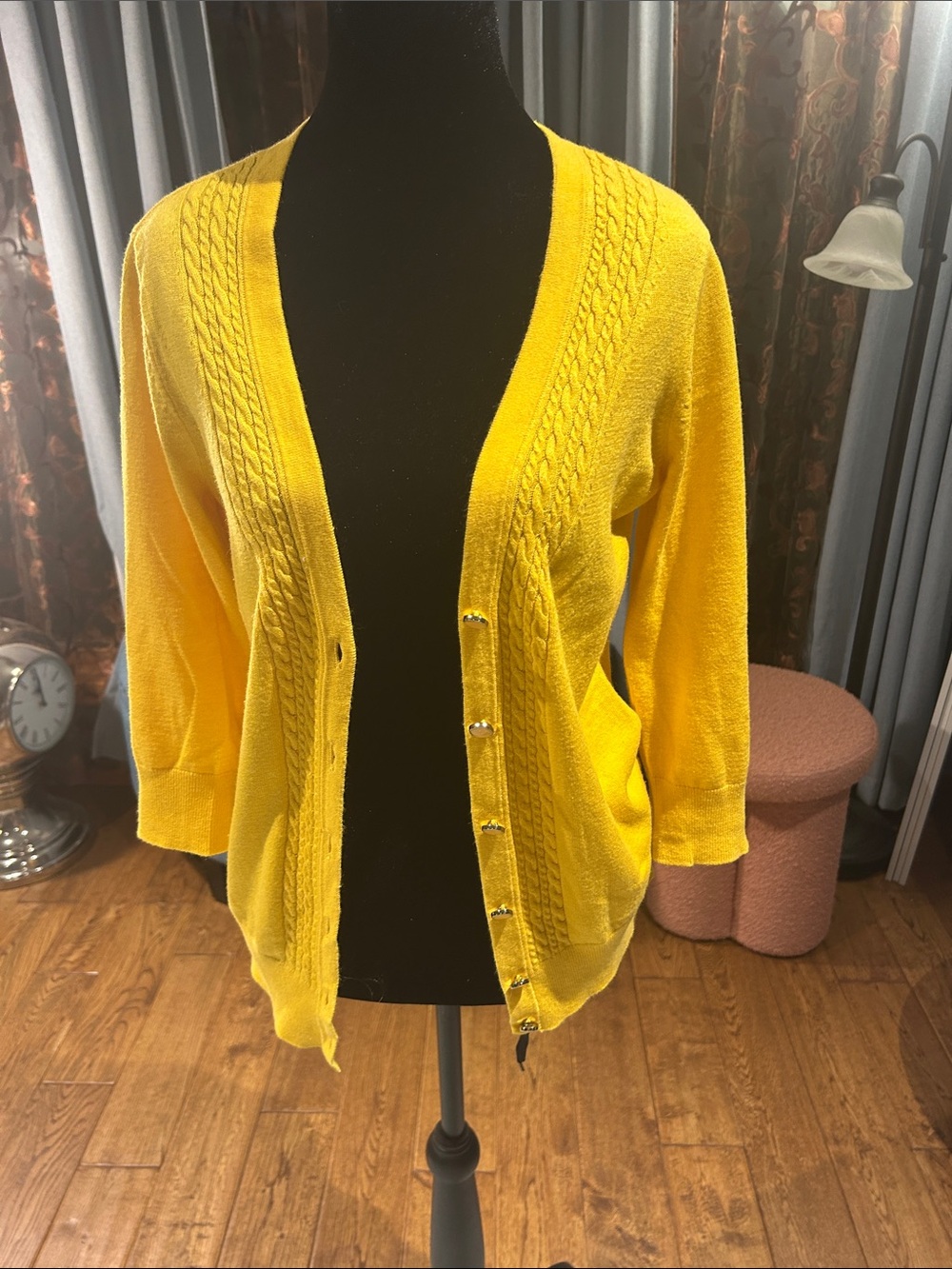 Banana Republic Sunny Yellow Cable-Trim Button Cardigan